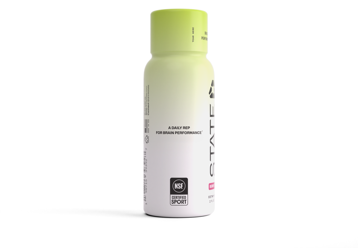 STATE Brain Strength bottle, back label with NSF mark